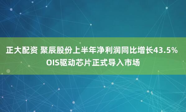 正大配资 聚辰股份上半年净利润同比增长43.5% OIS驱动芯片正式导入市场
